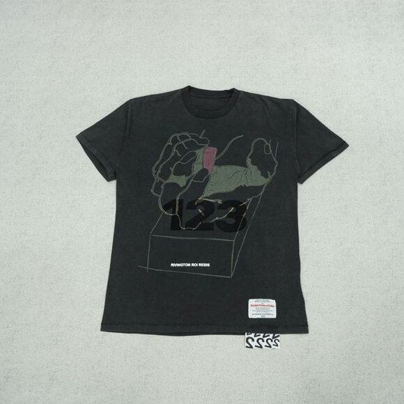 RIVINGTON ROI REBIS Hand Of Fate Print Vintage Washed Black Short Sleeves